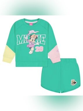 Disney Minnie Mouse Toddler Baby Girl Sweatsuit Set Shorts Sweatshirt 3T Green